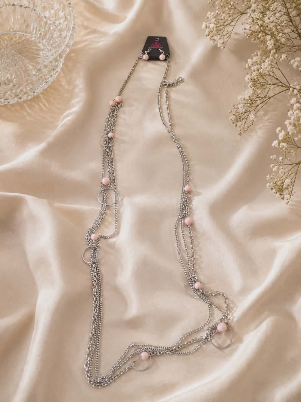paparazzi Silver-Tone Multi-Strand Necklace with Pink Beads